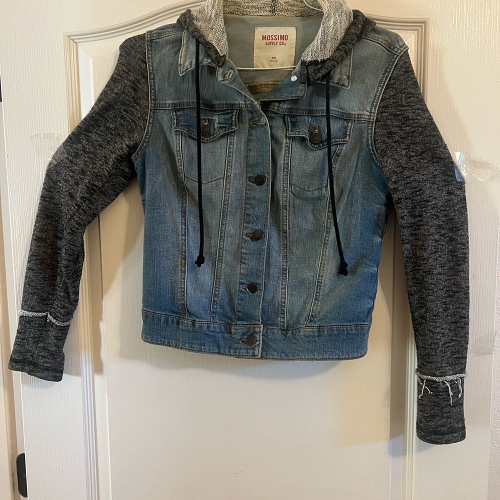 Mossimo Supply Co. Blue Denim Jacket with Black and Gray Sleeves